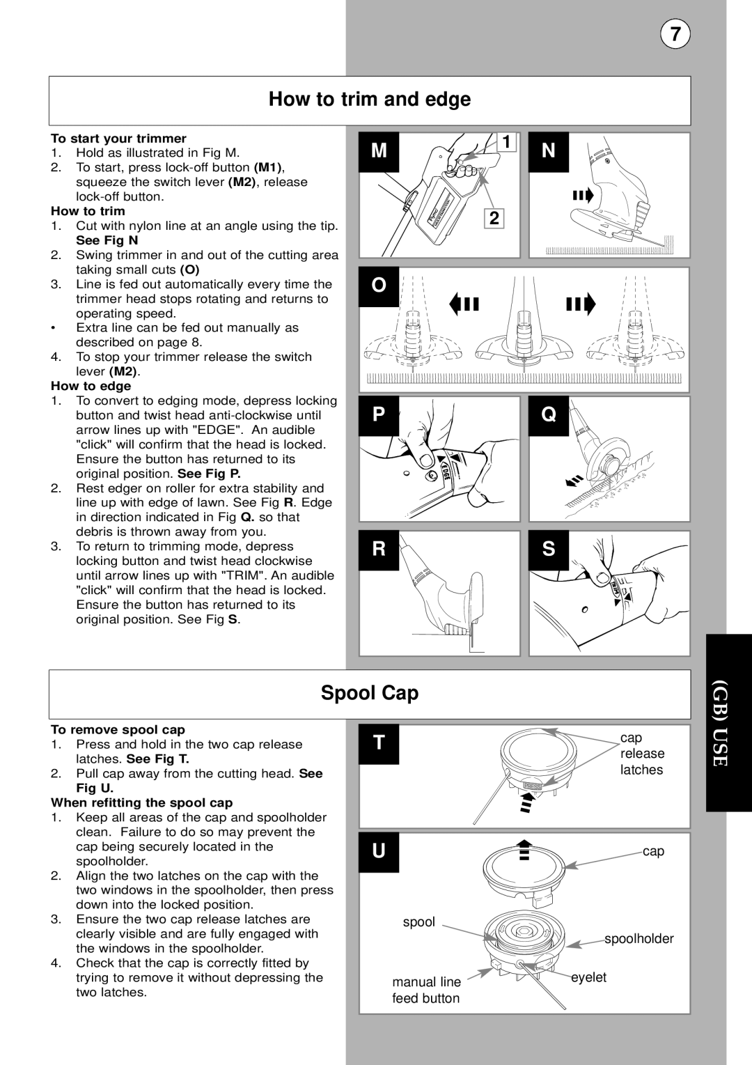 Flymo CT250 plus instruction manual How to trim and edge, Spool Cap, Use 