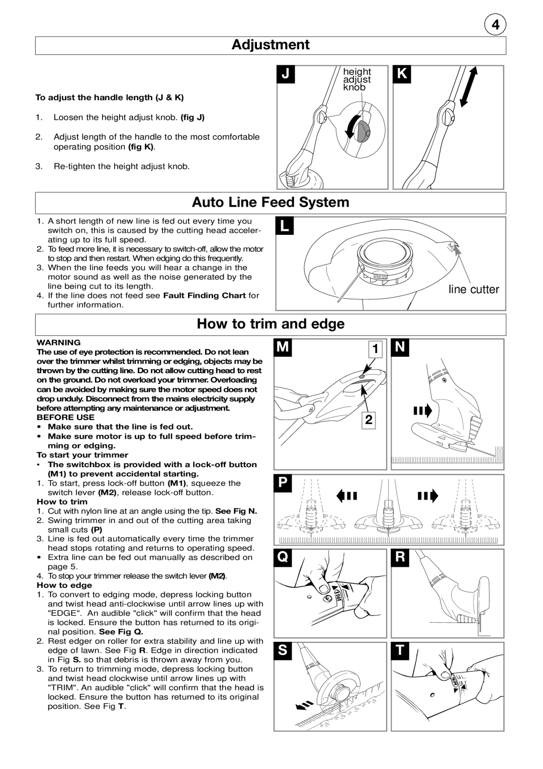 Flymo CT250 manual Adjustment, Auto Line Feed System, How to trim and edge, Before USE 