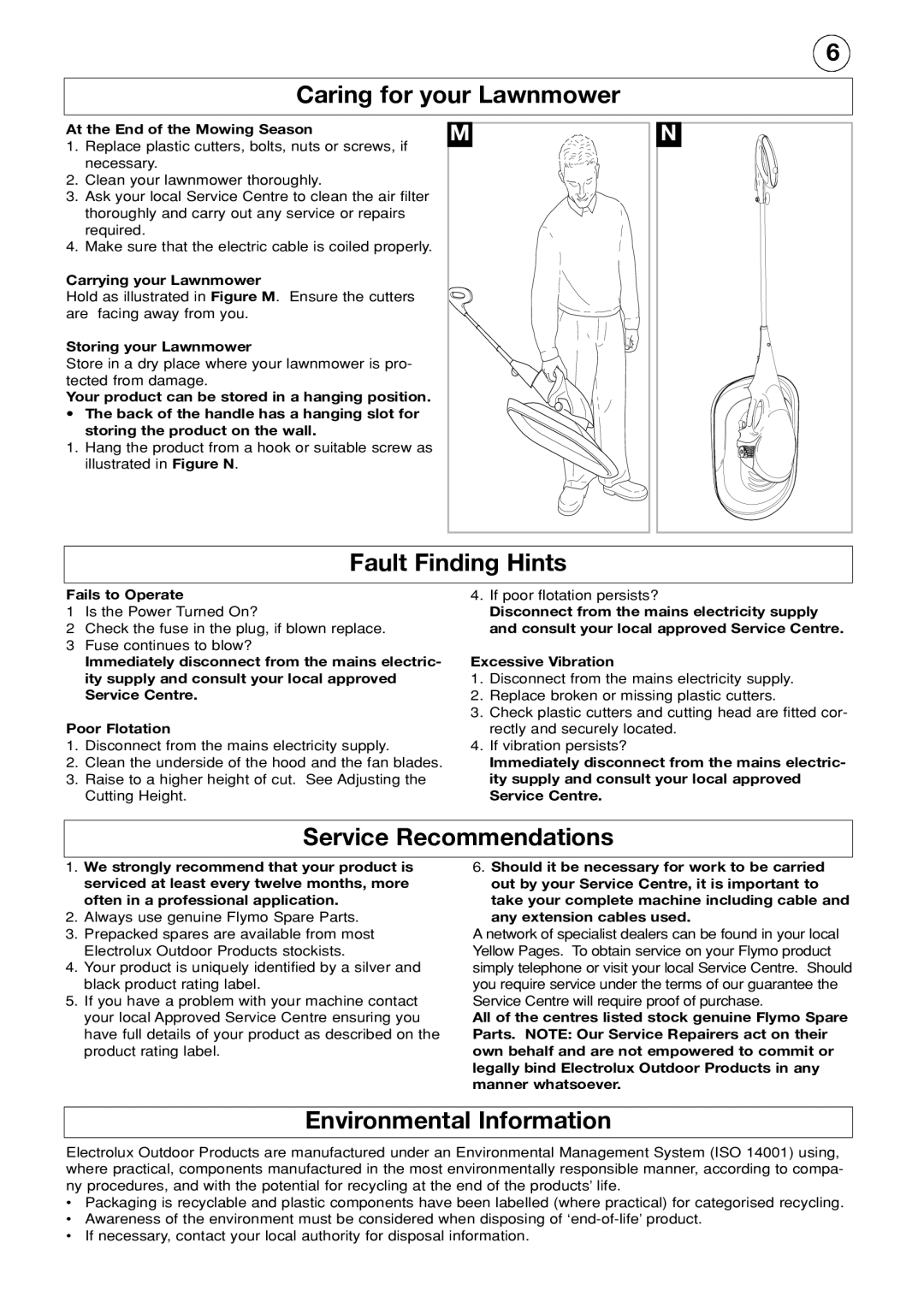 Flymo Electric Lawn Trimmer manual Service Recommendations, Environmental Information 