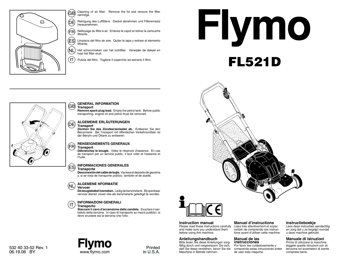 Flymo FL521D instruction manual General Information, Algemeine Erläuterungen, Renseignements Generaux, Algemene Nformatie 