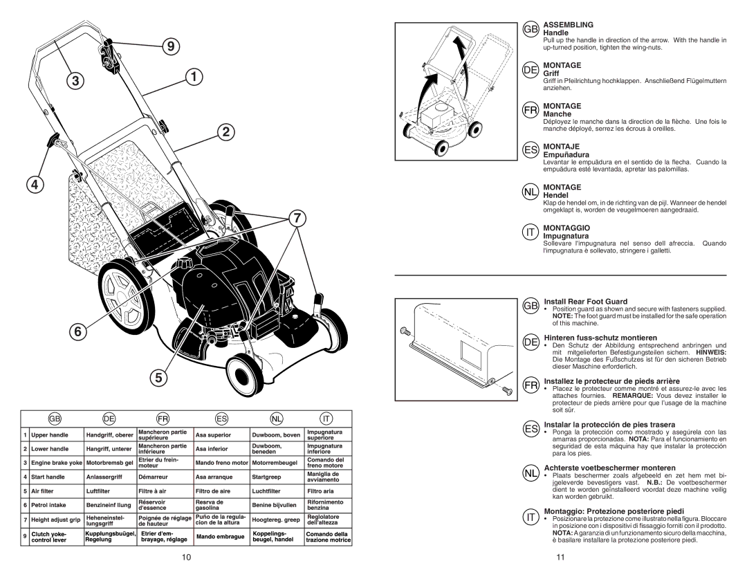 Flymo FL521D instruction manual Assembling, Montage, Montaje, Montaggio 