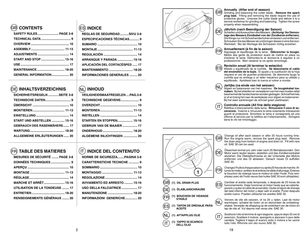 Flymo FL521D instruction manual Contents Indice 