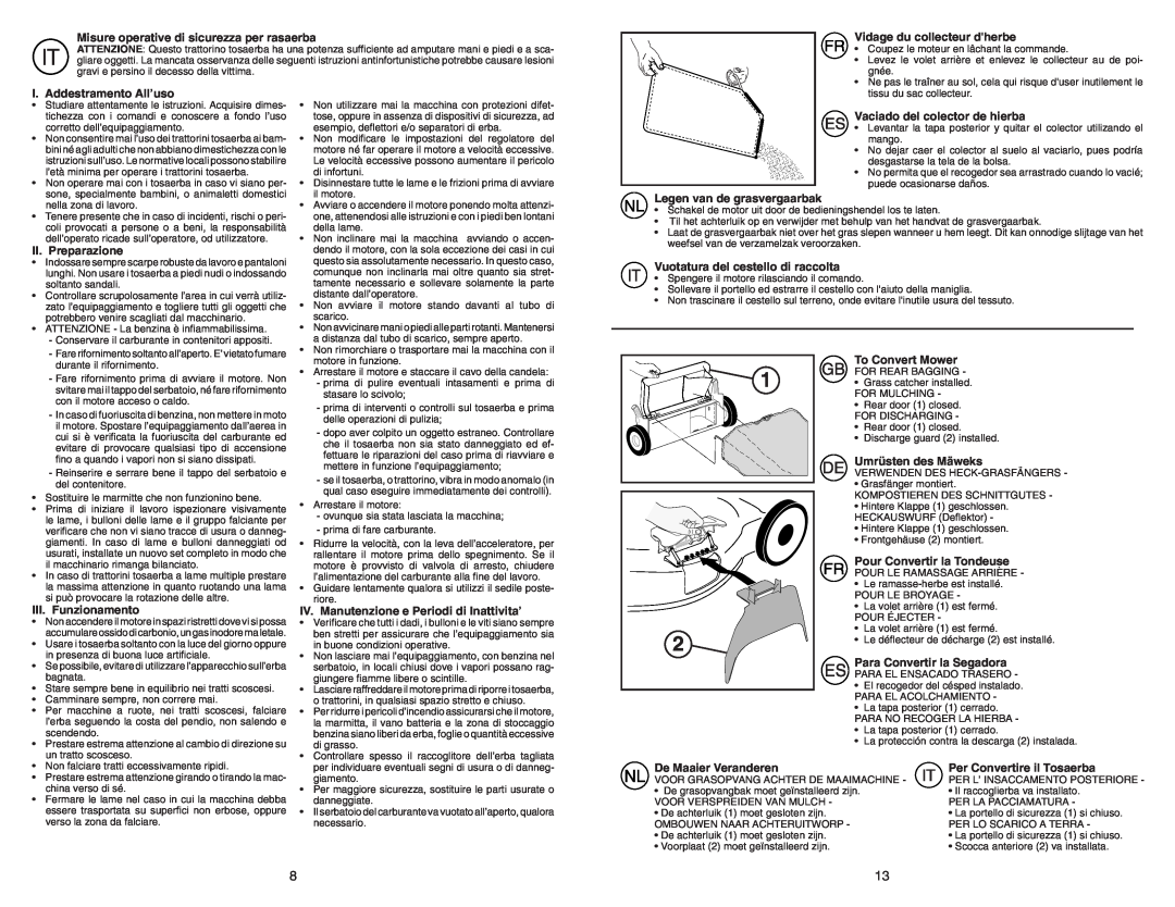 Flymo FL521D instruction manual Misure operative di sicurezza per rasaerba 