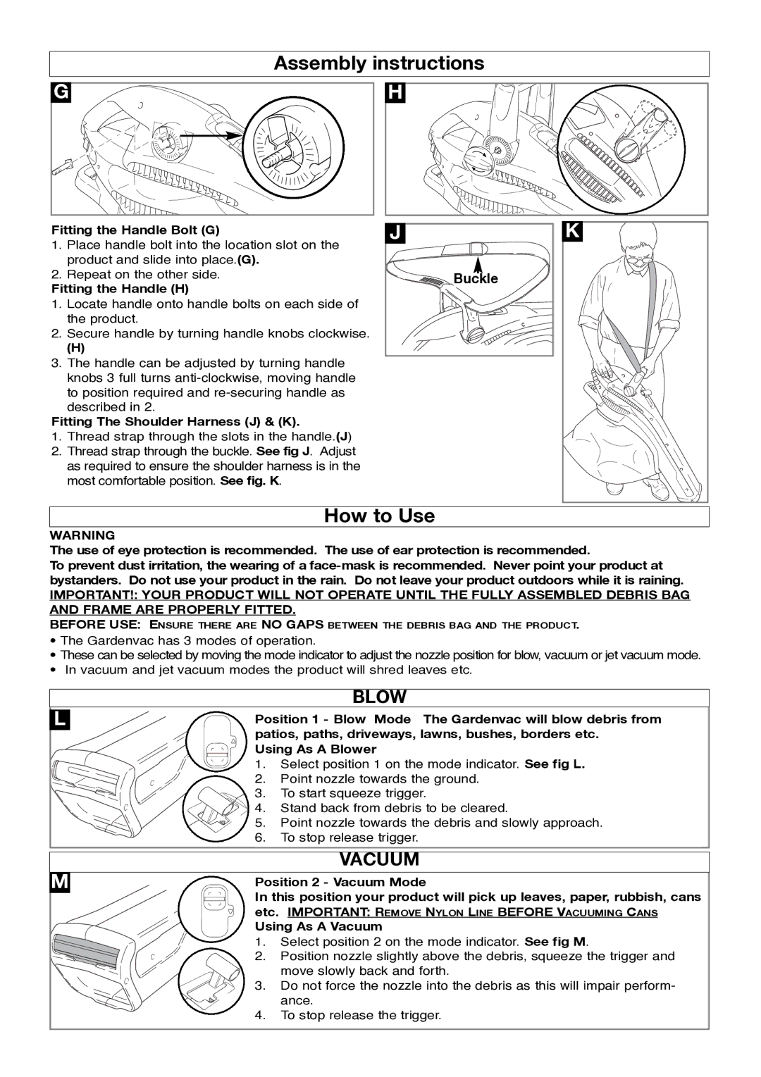 Flymo Garden Vac manual How to Use, Blow, Vacuum 