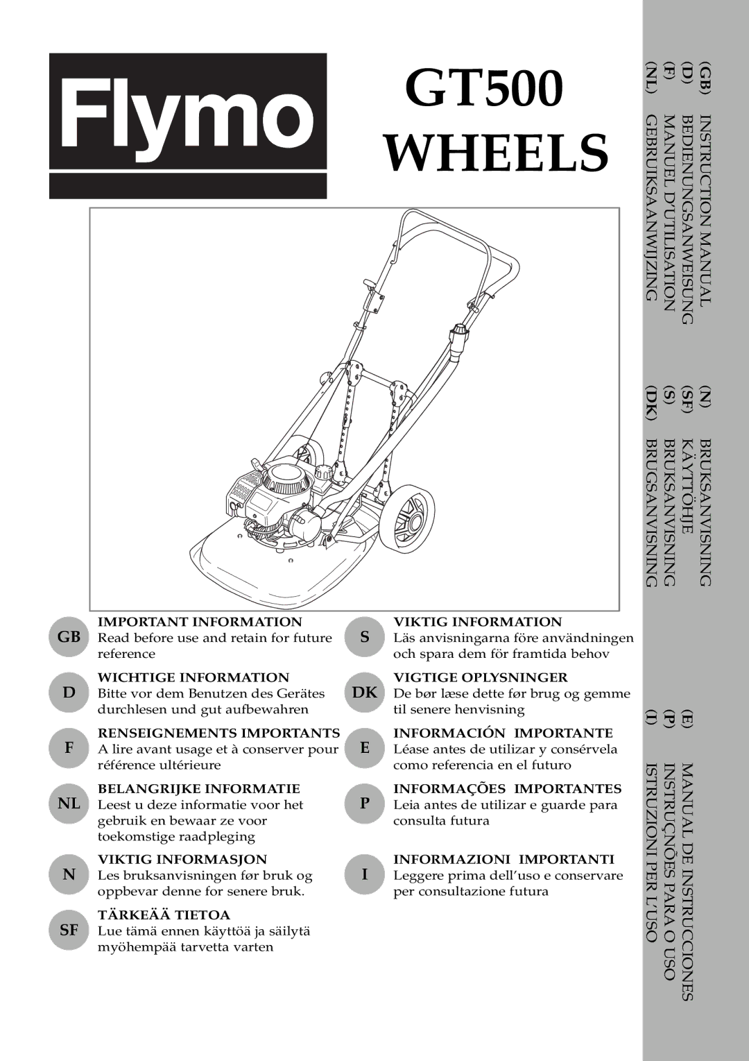 Flymo GT500 instruction manual Wheels 