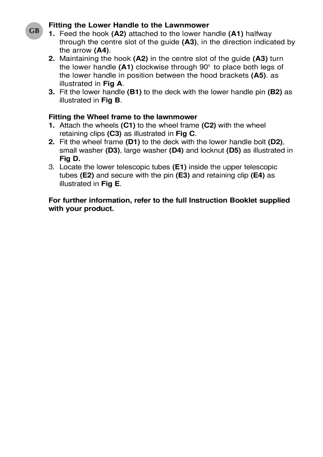 Flymo GT500 instruction manual Fitting the Lower Handle to the Lawnmower 