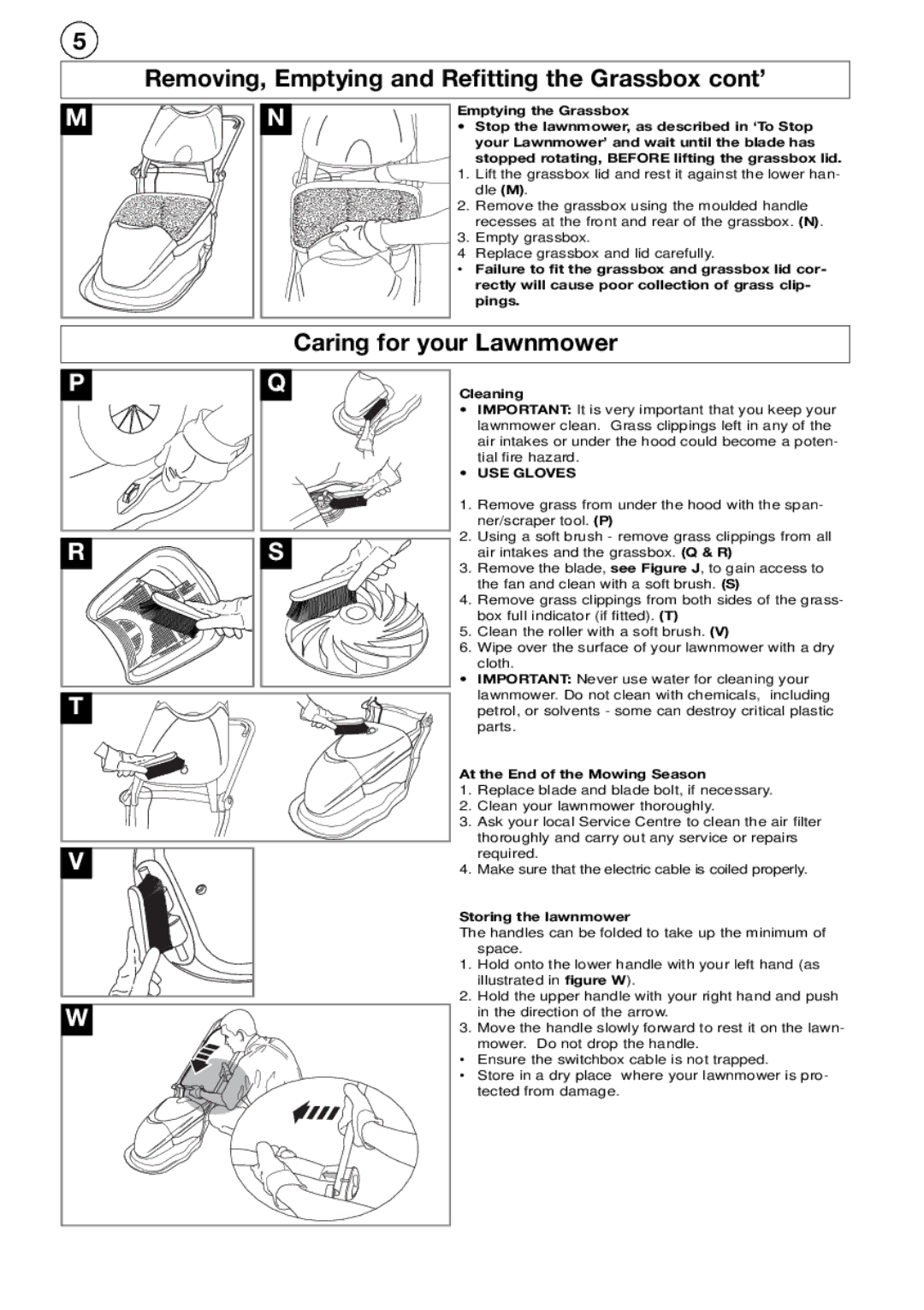 Flymo Hover Compact manual Removing, Emptying and Refitting the Grassbox cont’, Caring for your Lawnmower 