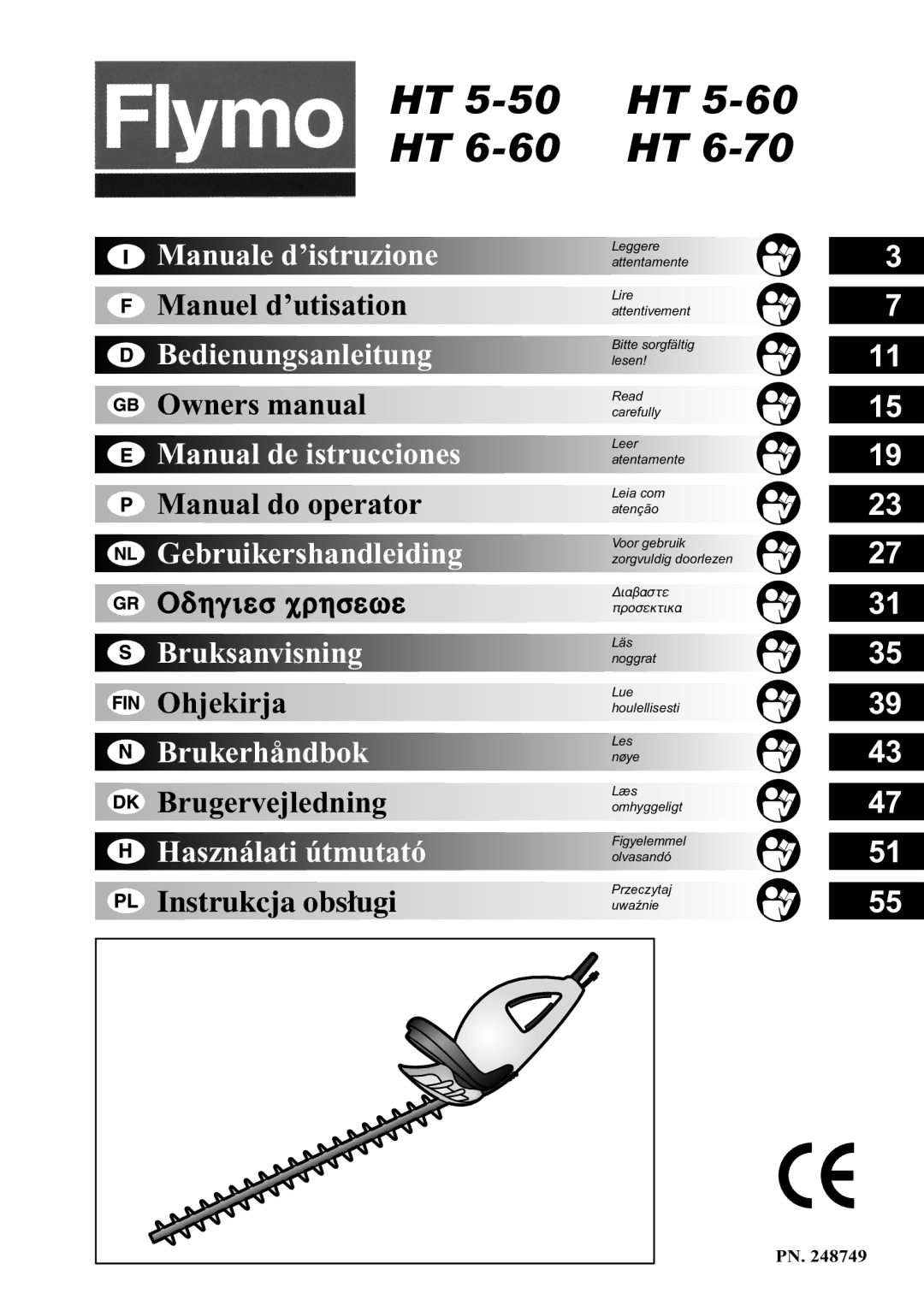 Flymo HT 6-60, HT 6-70, HT 5-50, HT 5-60 owner manual Manuale d’istruzione 