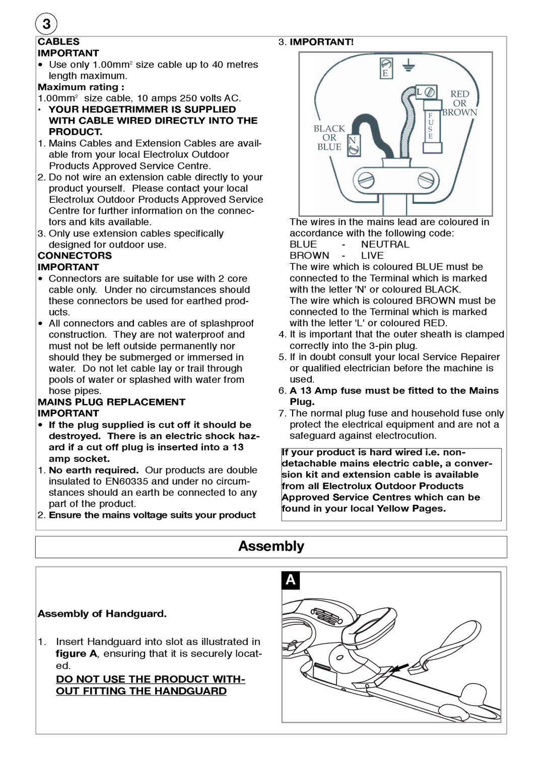 Flymo HT600, HT450, HT51, HT420 Maximum rating, Ensure the mains voltage suits your product, Assembly of Handguard 