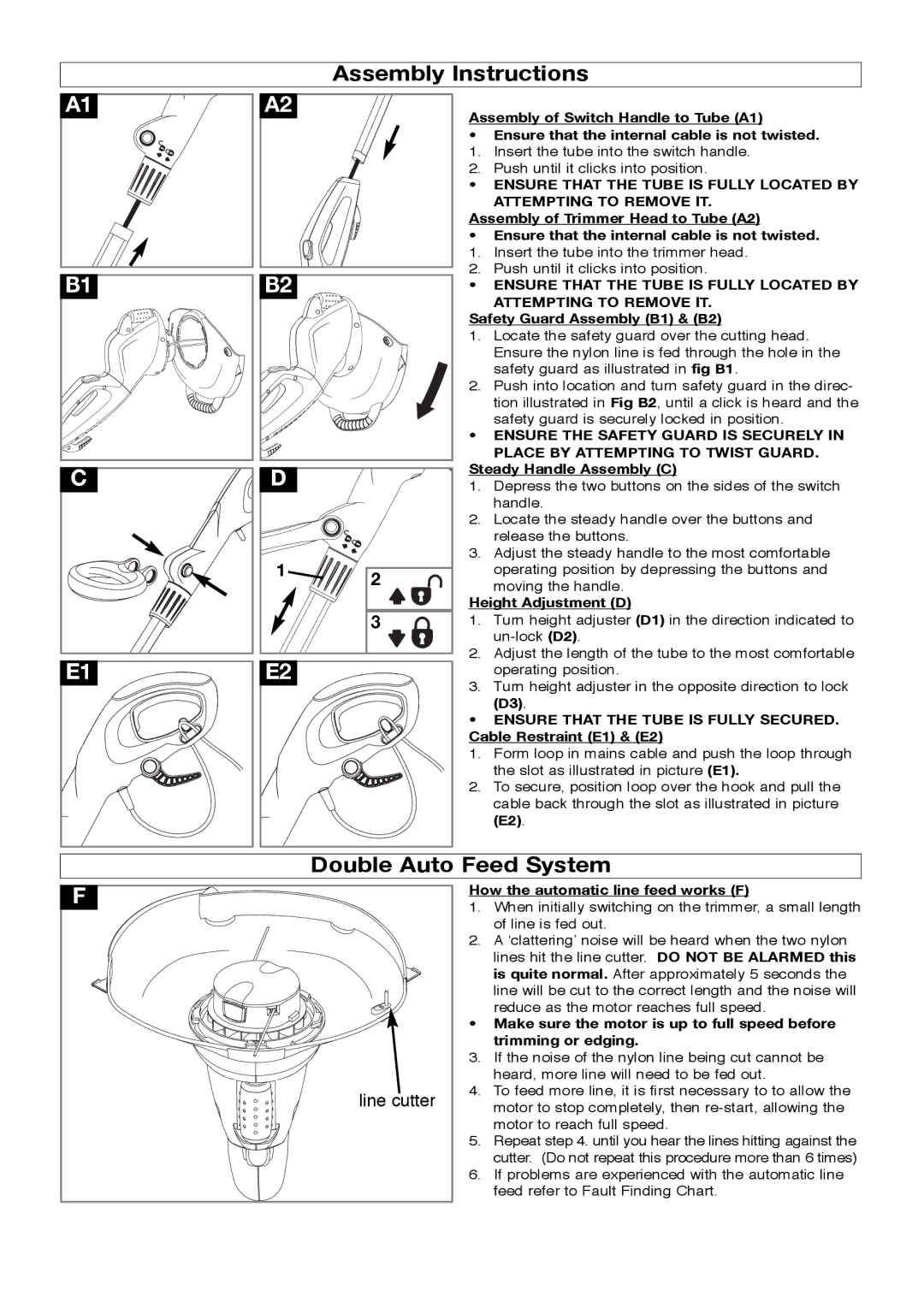 Flymo Lawn Trimmer manual Assembly Instructions, Double Auto Feed System 