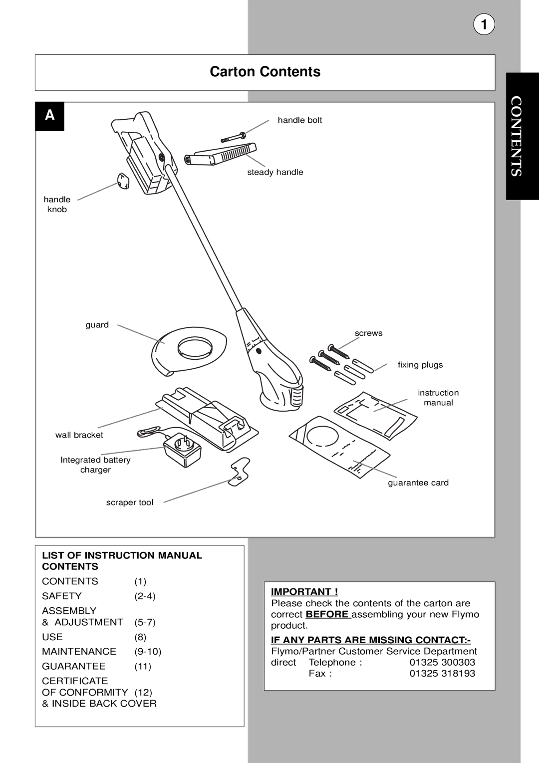 Flymo MCT250 instruction manual Carton Contents 