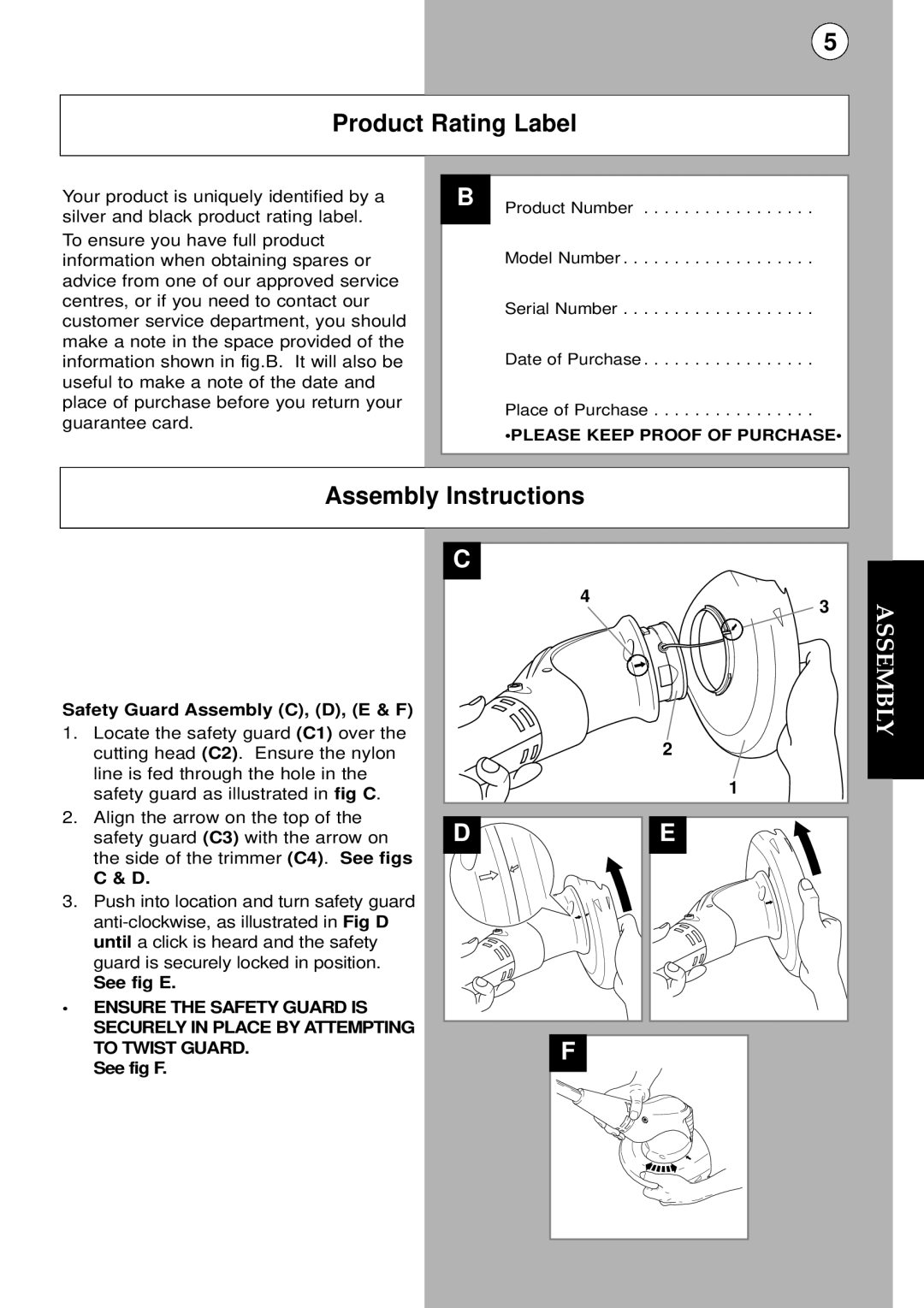 Flymo MCT250 instruction manual Product Rating Label, Assembly Instructions 