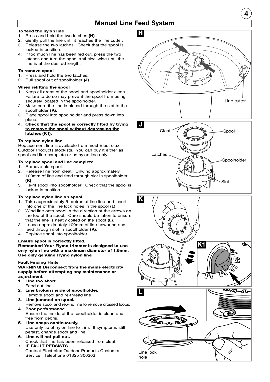 Flymo Mini Trim manual Manual Line Feed System, If Fault Persists 