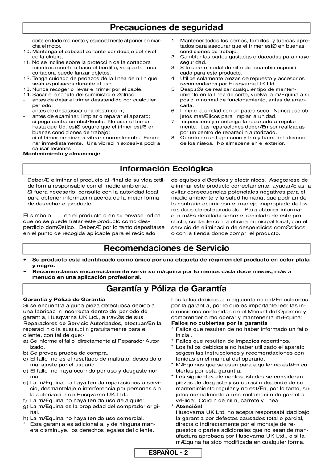 Flymo MT21, MT25 manual Recomendaciones de Servicio, Garantía y Póliza de Garantía, Información Ecológica 