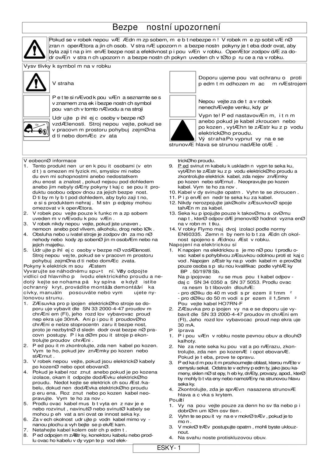 Flymo MT21, MT25 manual Bezpečnostní upozornení, Česky, Vysvětlivky k symbolům na výrobku 