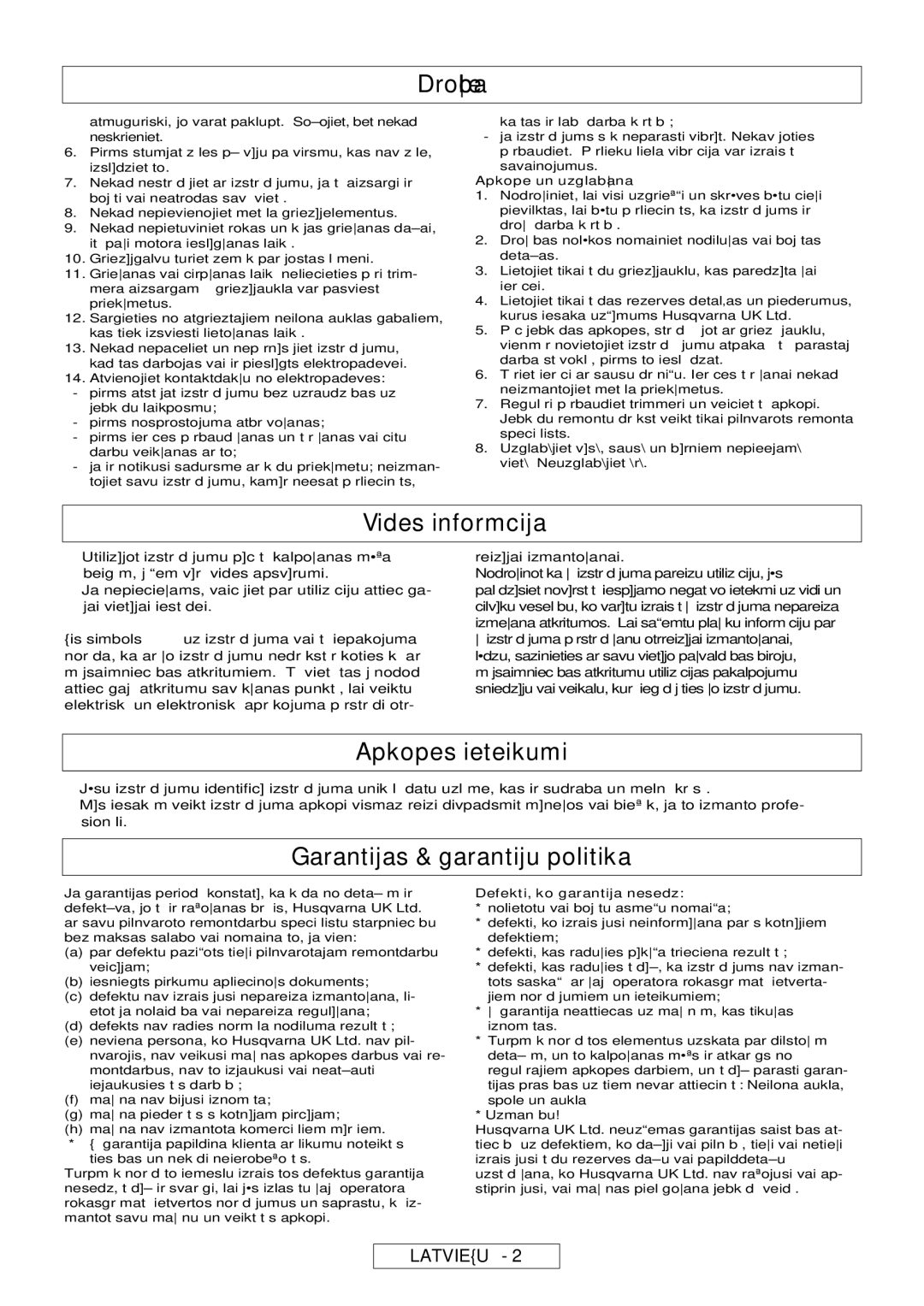 Flymo MT21, MT25 manual Vides informcija, Apkopes ieteikumi, Garantijas & garantiju politika, Apkope un uzglabana 