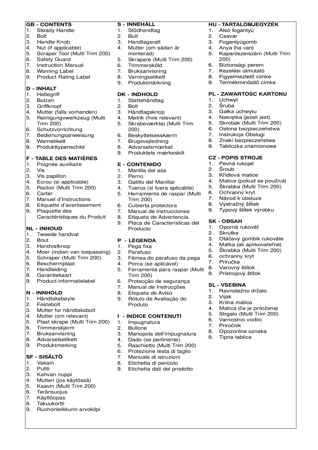 Flymo Multi-Trim manual GB Contents 