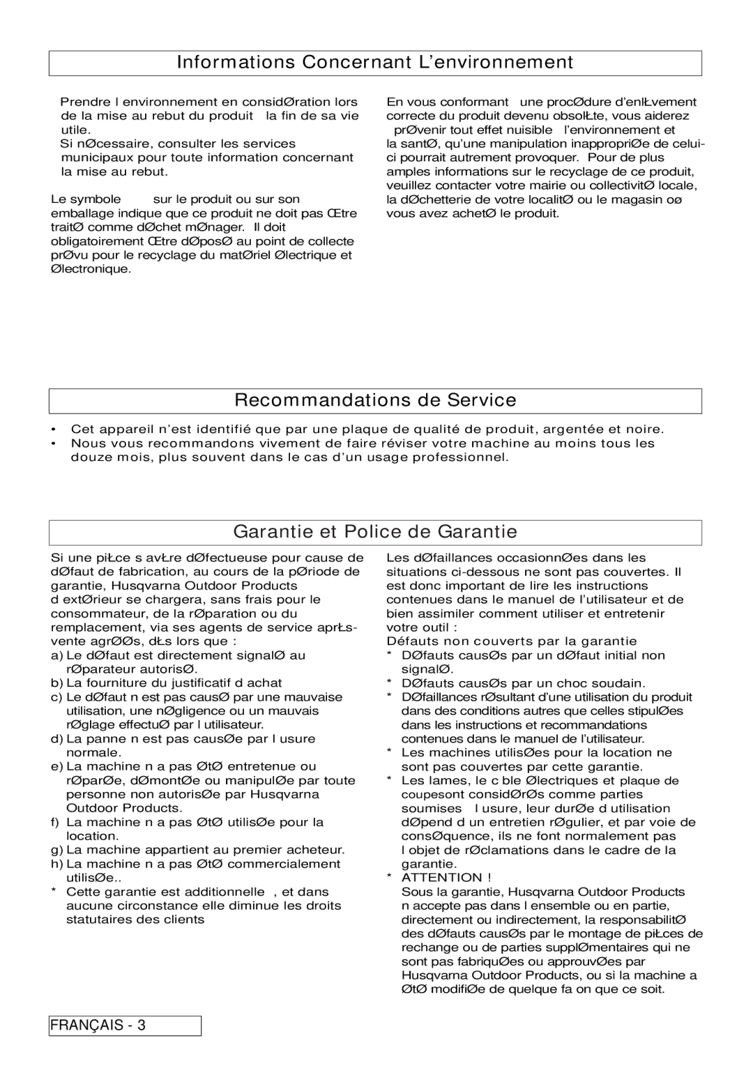 Flymo Pac a Shredder Informations Concernant L’environnement, Recommandations de Service, Garantie et Police de Garantie 