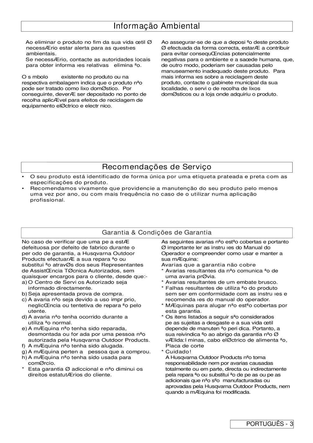 Flymo Pac a Shredder manual Informação Ambiental, Recomendações de Serviço, Avarias que a garantia não cobre 