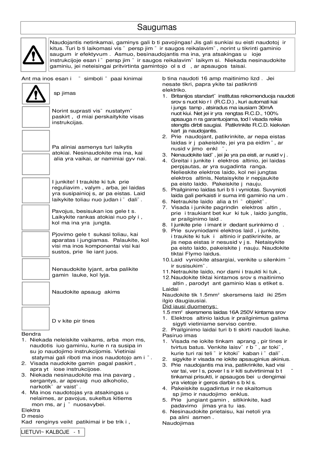 Flymo Pac a Shredder manual Saugumas 