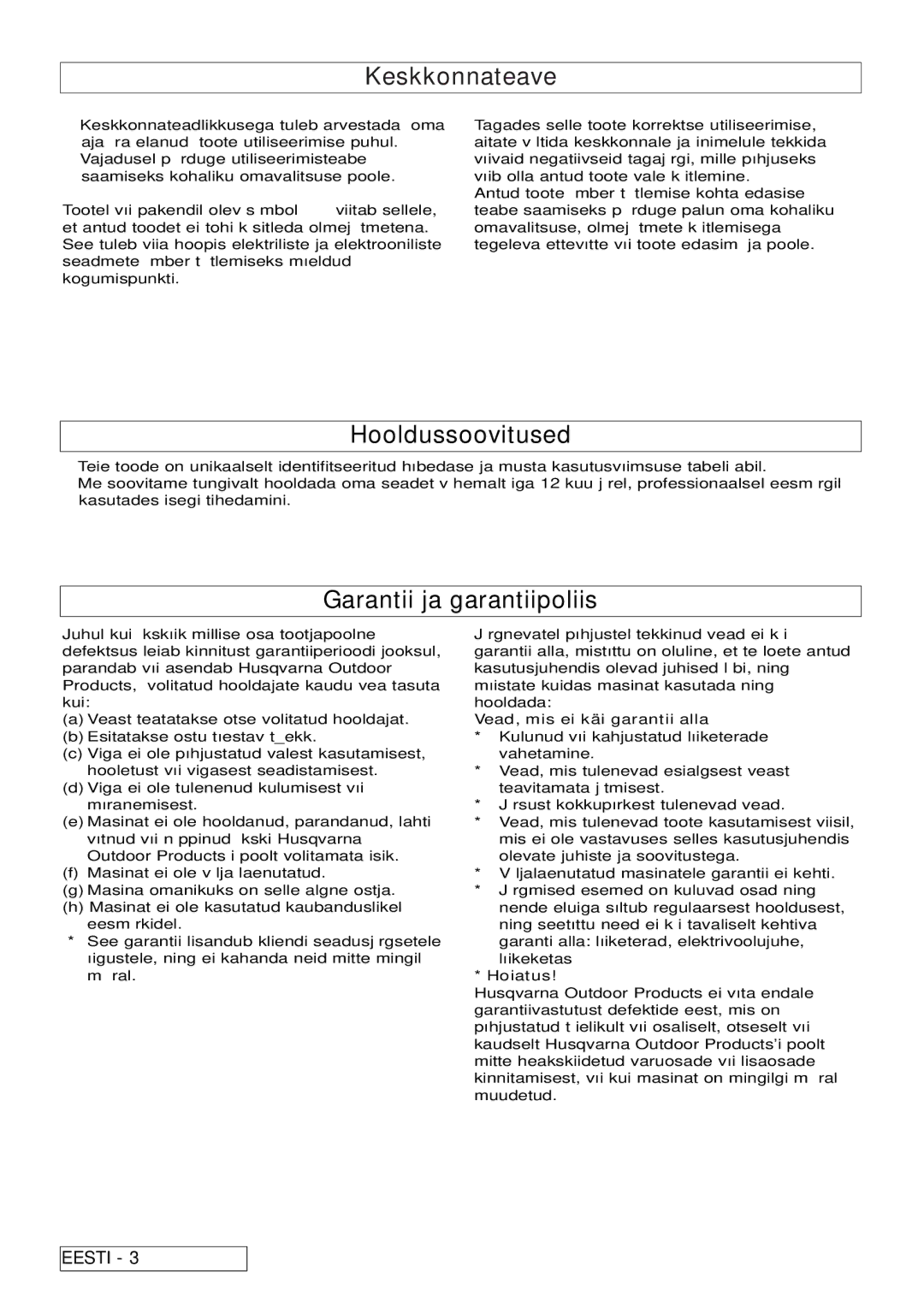 Flymo Pac a Shredder manual Keskkonnateave, Hooldussoovitused, Garantii ja garantiipoliis, Vead, mis ei käi garantii alla 