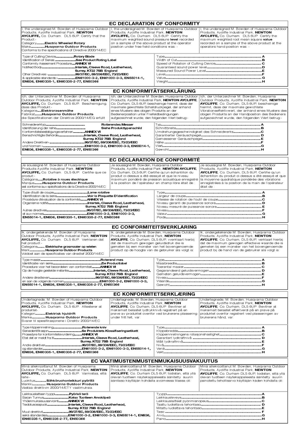 Flymo Pac a Shredder manual EC Declaration of Conformity 