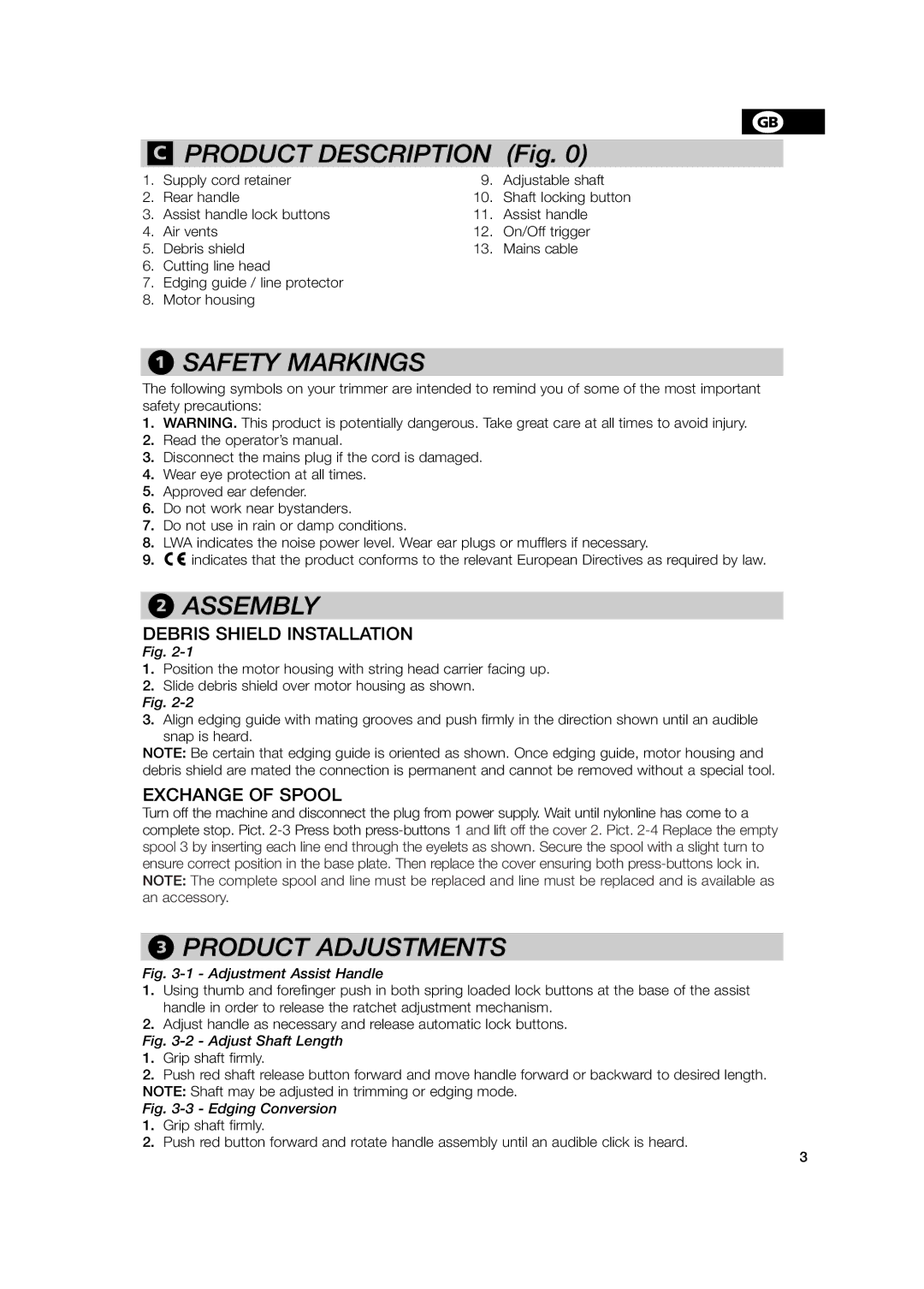 Flymo PN 248722 manual Debris Shield Installation, Exchange of Spool 