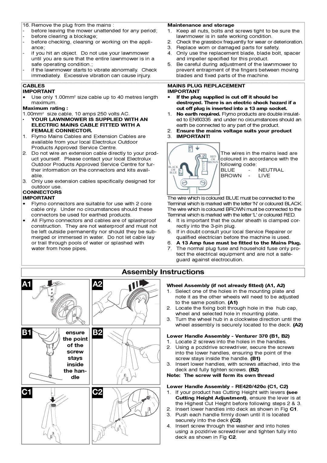 Flymo RE420c manual Assembly Instructions 