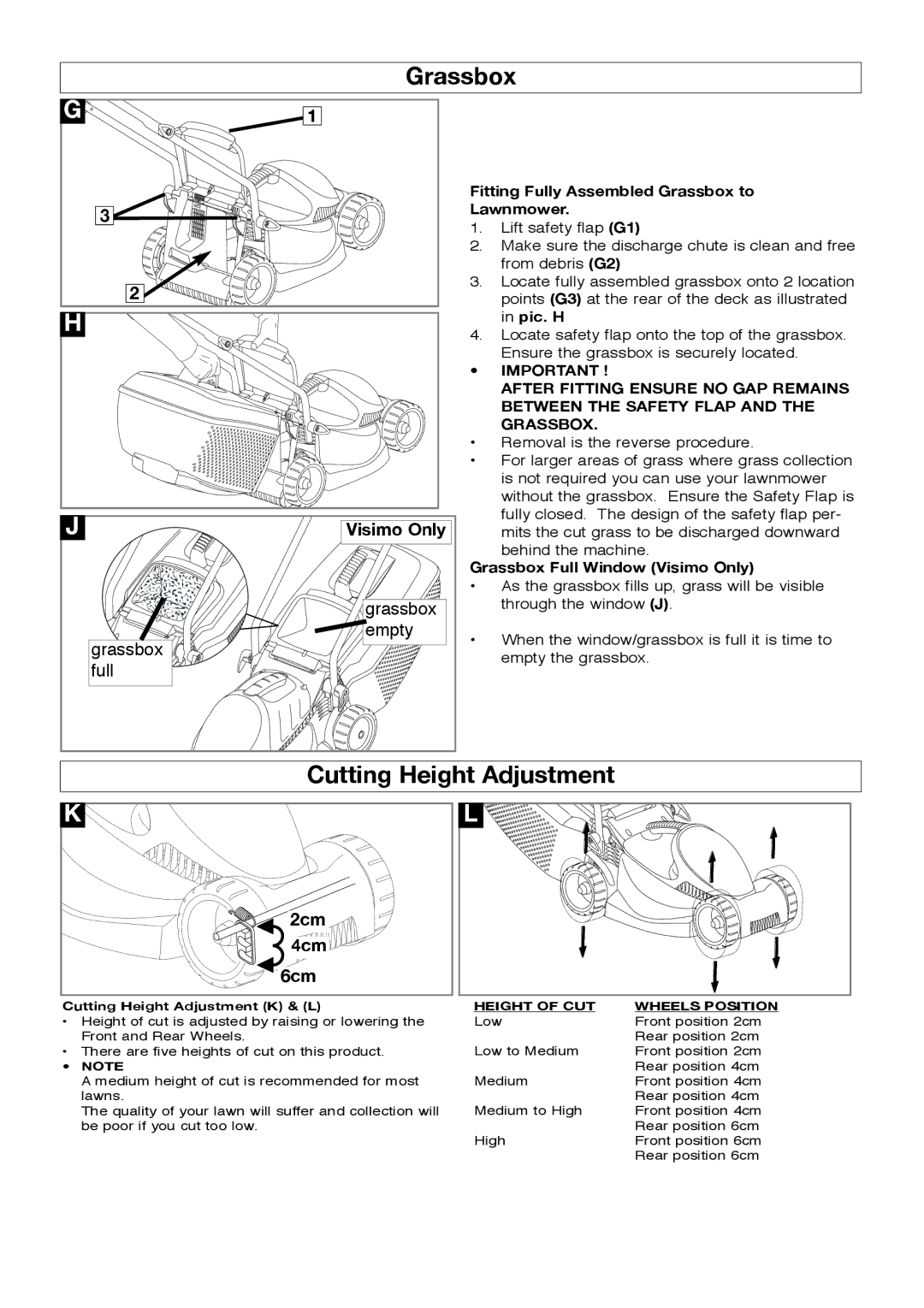 Flymo EM032 Cutting Height Adjustment, Fitting Fully Assembled Grassbox to Lawnmower, Grassbox Full Window Visimo Only 