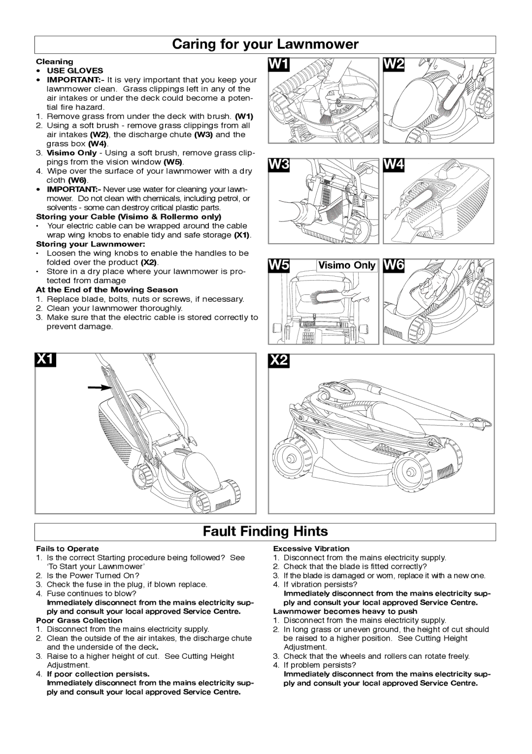 Flymo RM032, EM032 manual Fault Finding Hints 