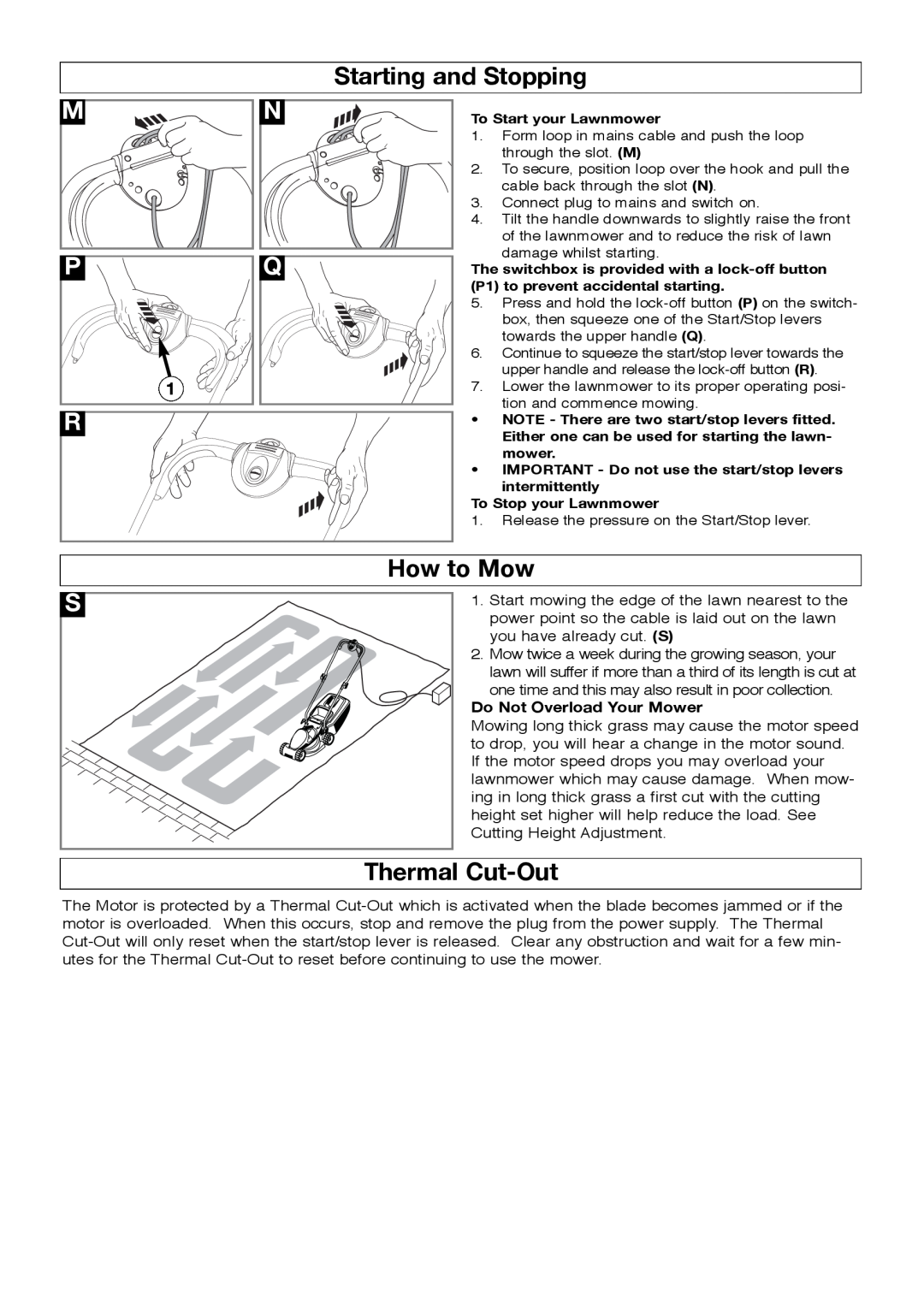 Flymo RM032, EM032 manual Starting and Stopping, How to Mow, Thermal Cut-Out, Do Not Overload Your Mower 