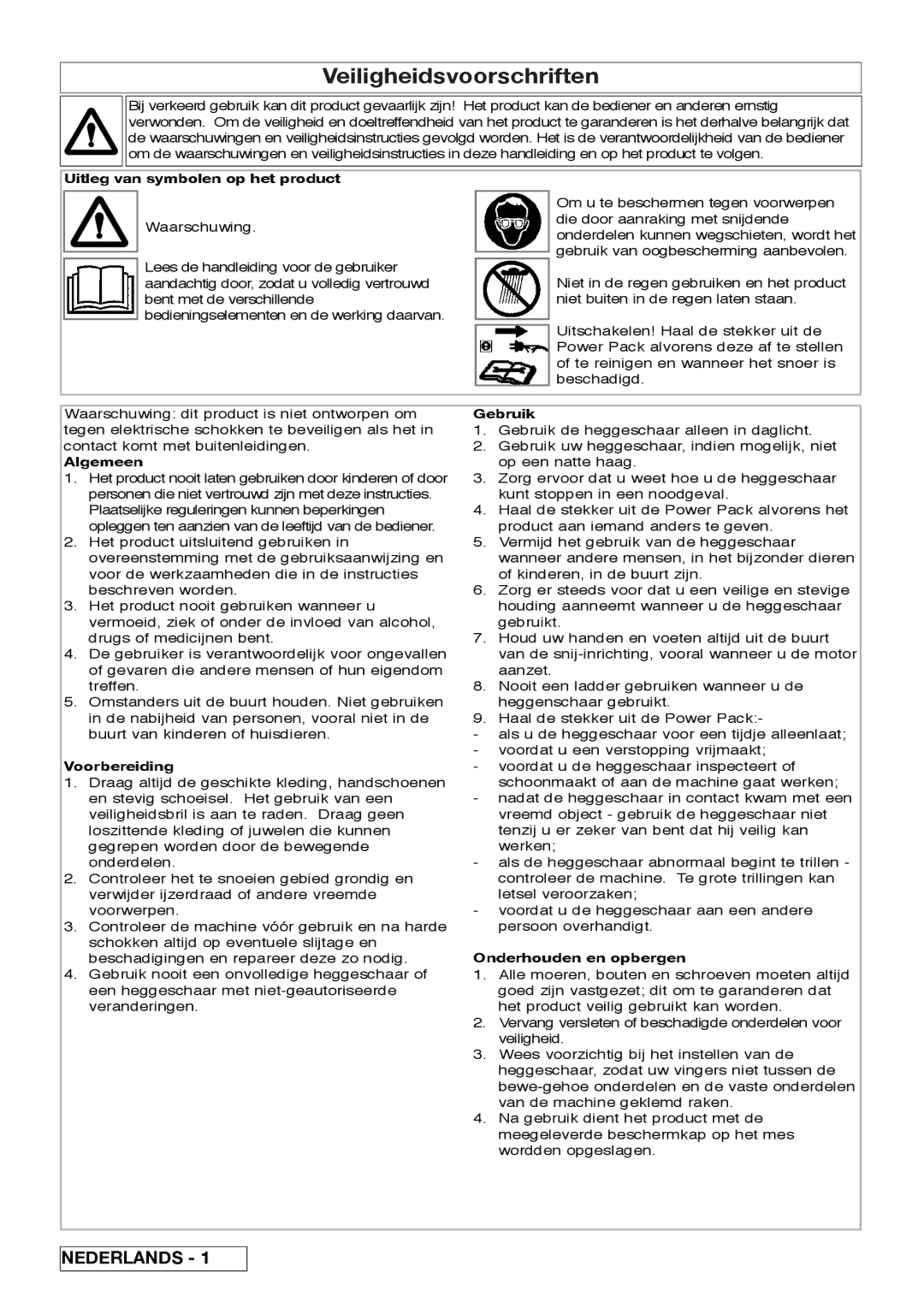 Flymo Sabre Cut instruction manual Veiligheidsvoorschriften 