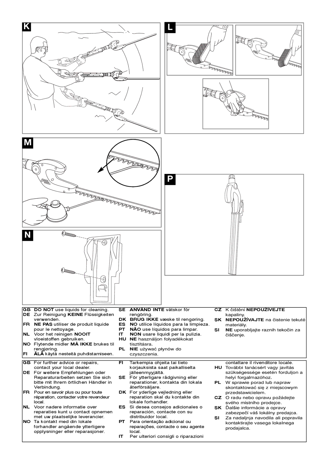 Flymo Sabre Cut instruction manual Använd Inte vätskor för Čištění Nepoužívejte 