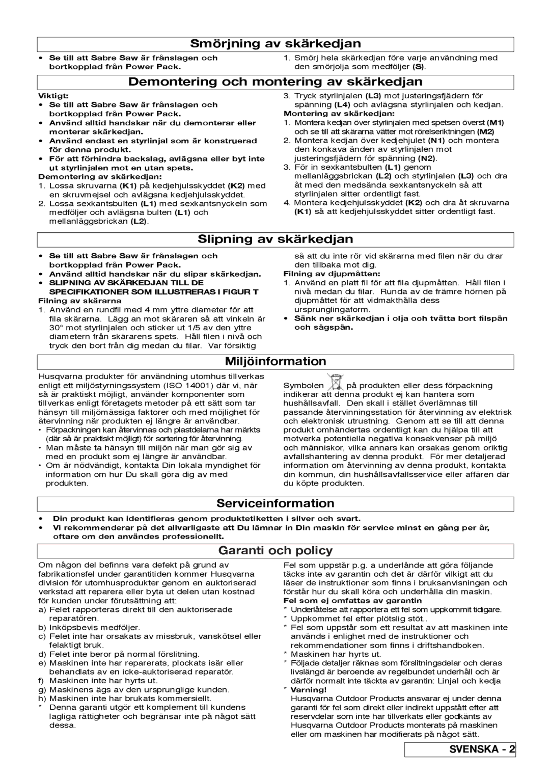 Flymo Sabre Saw instruction manual Garanti och policy 