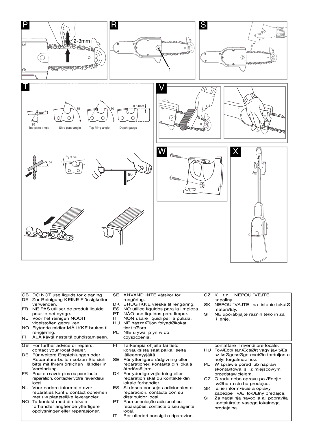 Flymo Sabre Saw instruction manual Använd Inte vätskor för Čištění Nepoužívejte 