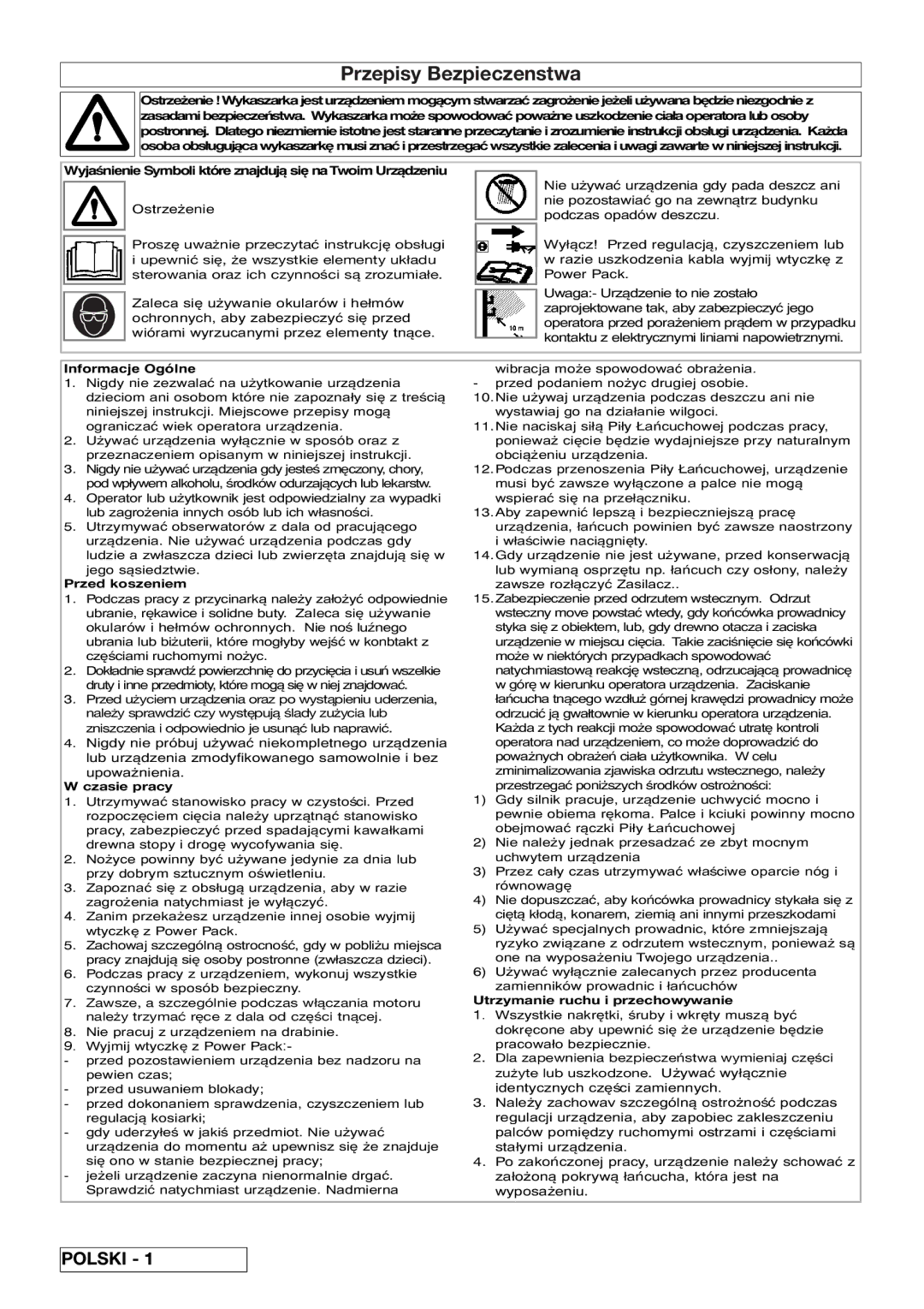 Flymo Sabre Saw instruction manual Przepisy Bezpieczenstwa, Informacje Ogólne, Przed koszeniem, Czasie pracy 