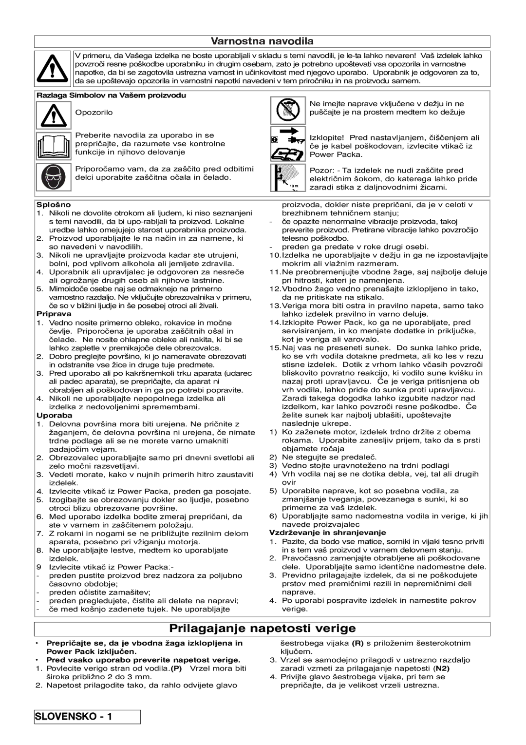 Flymo Sabre Saw instruction manual Prilagajanje napetosti verige 