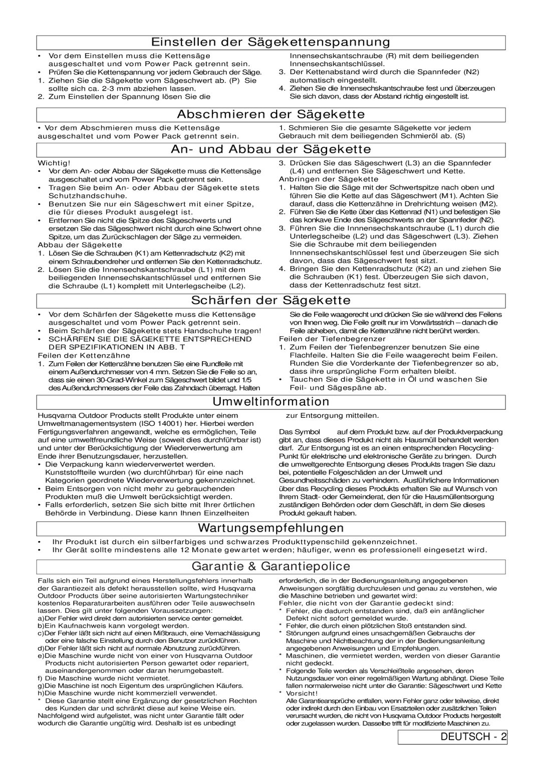 Flymo Sabre Saw instruction manual Garantie & Garantiepolice 