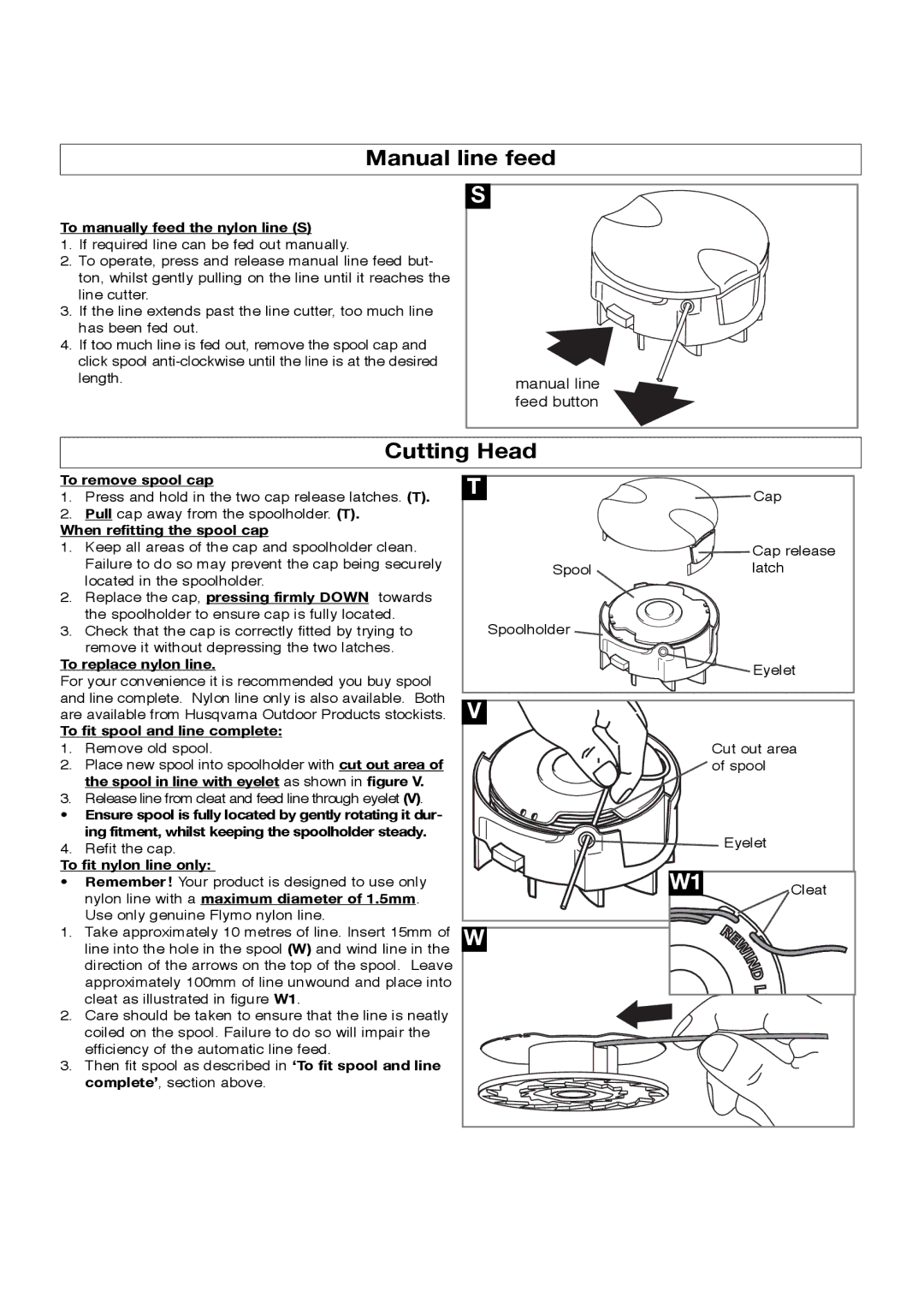 Flymo Sabre Trim manual Manual line feed, Cutting Head 