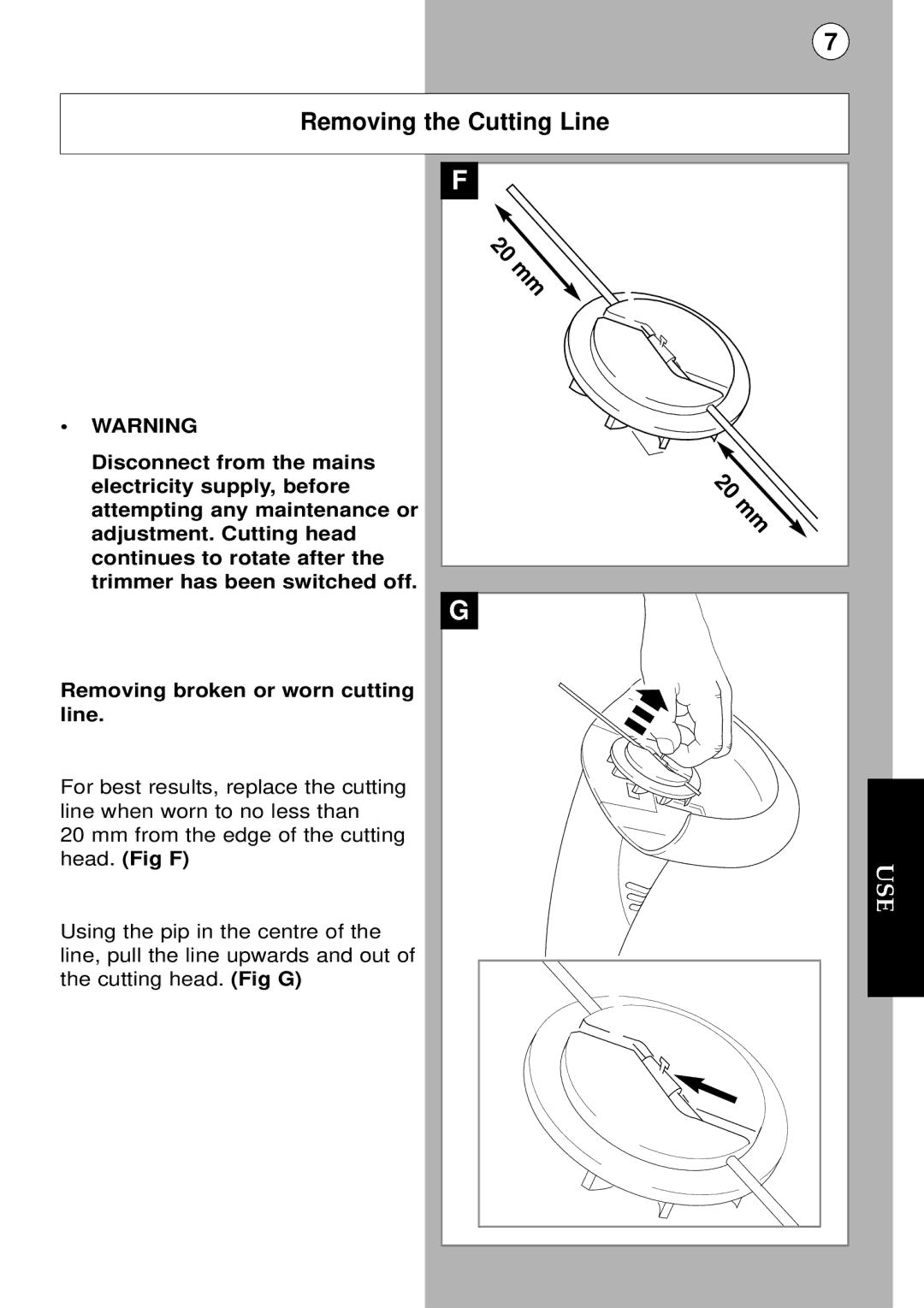 Flymo Trimmer I instruction manual Removing the Cutting Line 