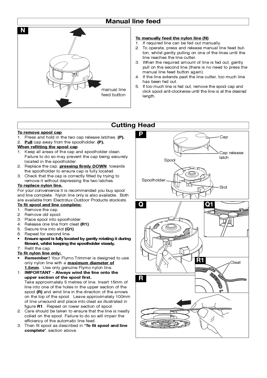 Flymo Trimmers manual Manual line feed, Cutting Head 