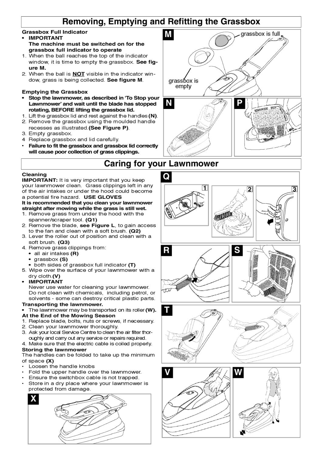 Flymo Turbo Compact manual Removing, Emptying and Refitting the Grassbox, Caring for your Lawnmower 