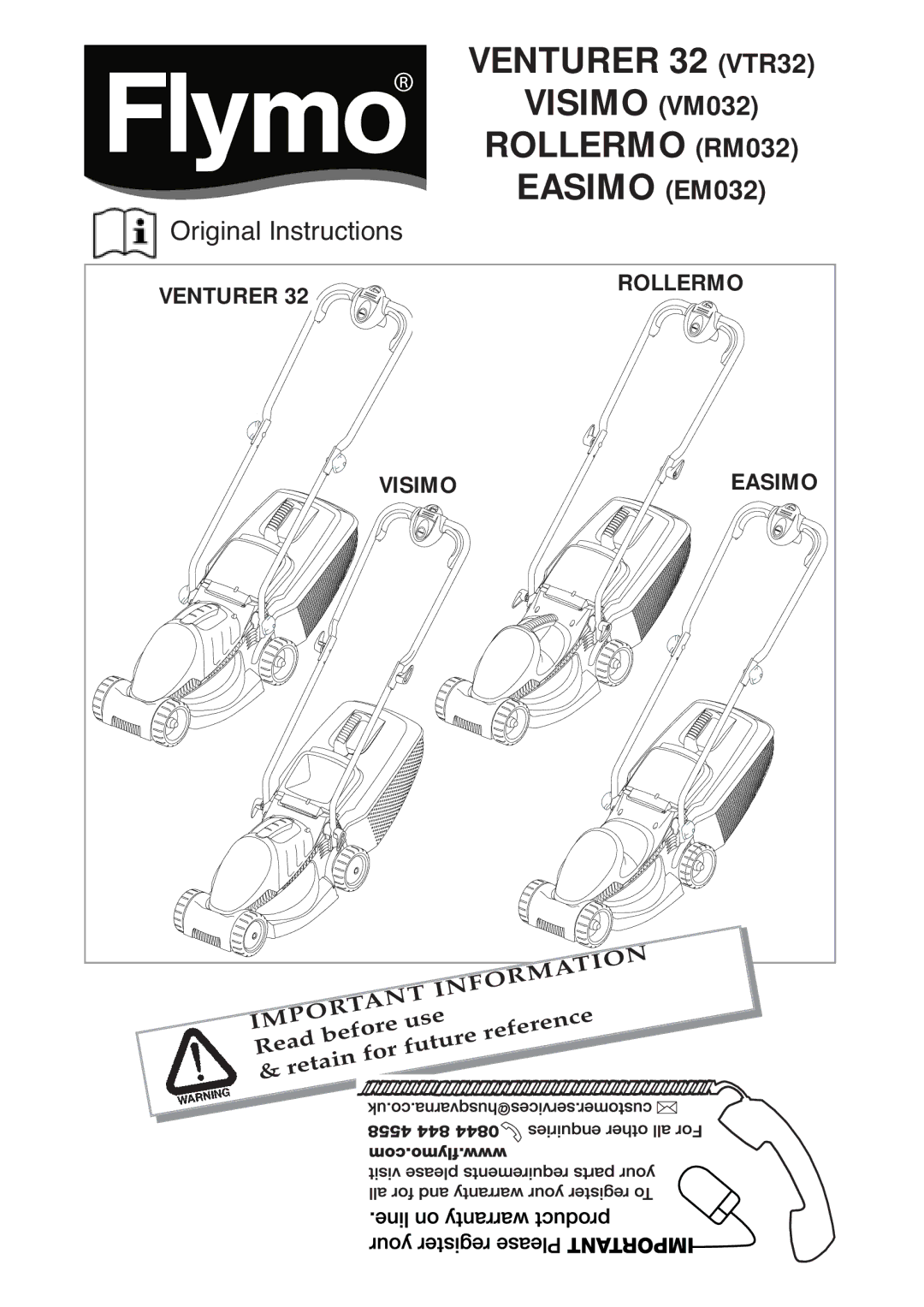 Flymo VM032, RM032, EM032 manual Venturer 32 VTR32 