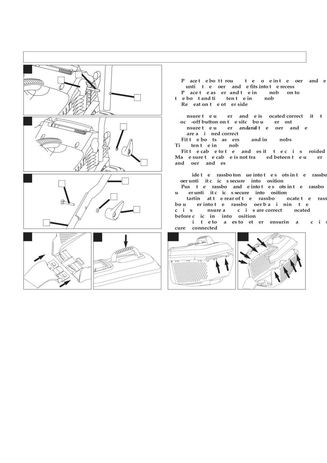 Flymo VM032, VTR32, RM032, EM032 manual Assembly Instructions, Assembly of Upper Handles to Lower Handles, Grassbox Assembly 