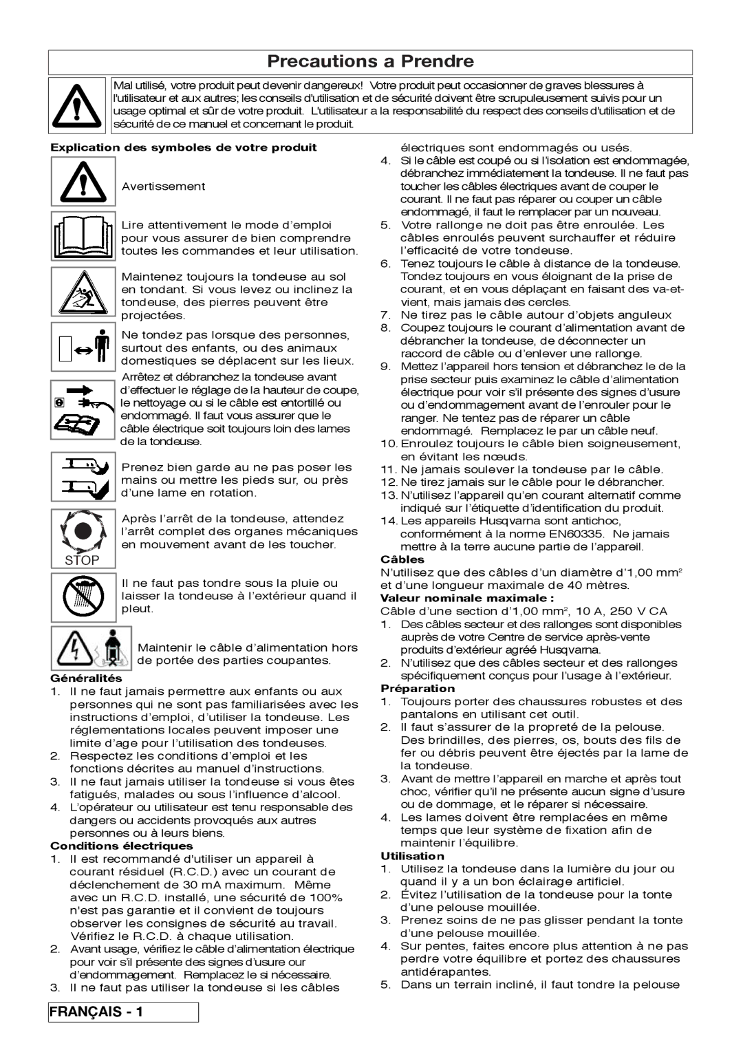 Flymo VM032 manual Precautions a Prendre 