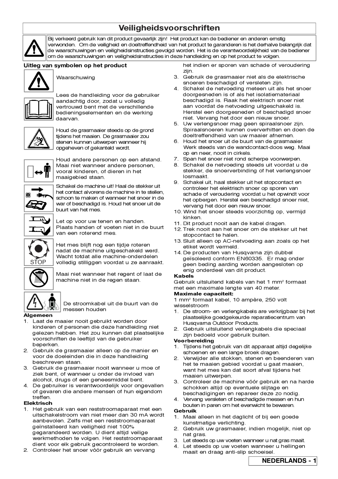 Flymo VM032 manual Veiligheidsvoorschriften, Uitleg van symbolen op het product 