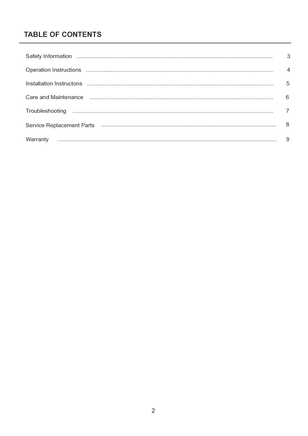 FMI FEF26 manual Table of Contents 