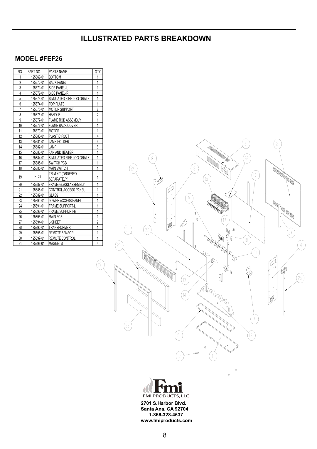 FMI manual Illustrated Parts Breakdown, Model #FEF26 