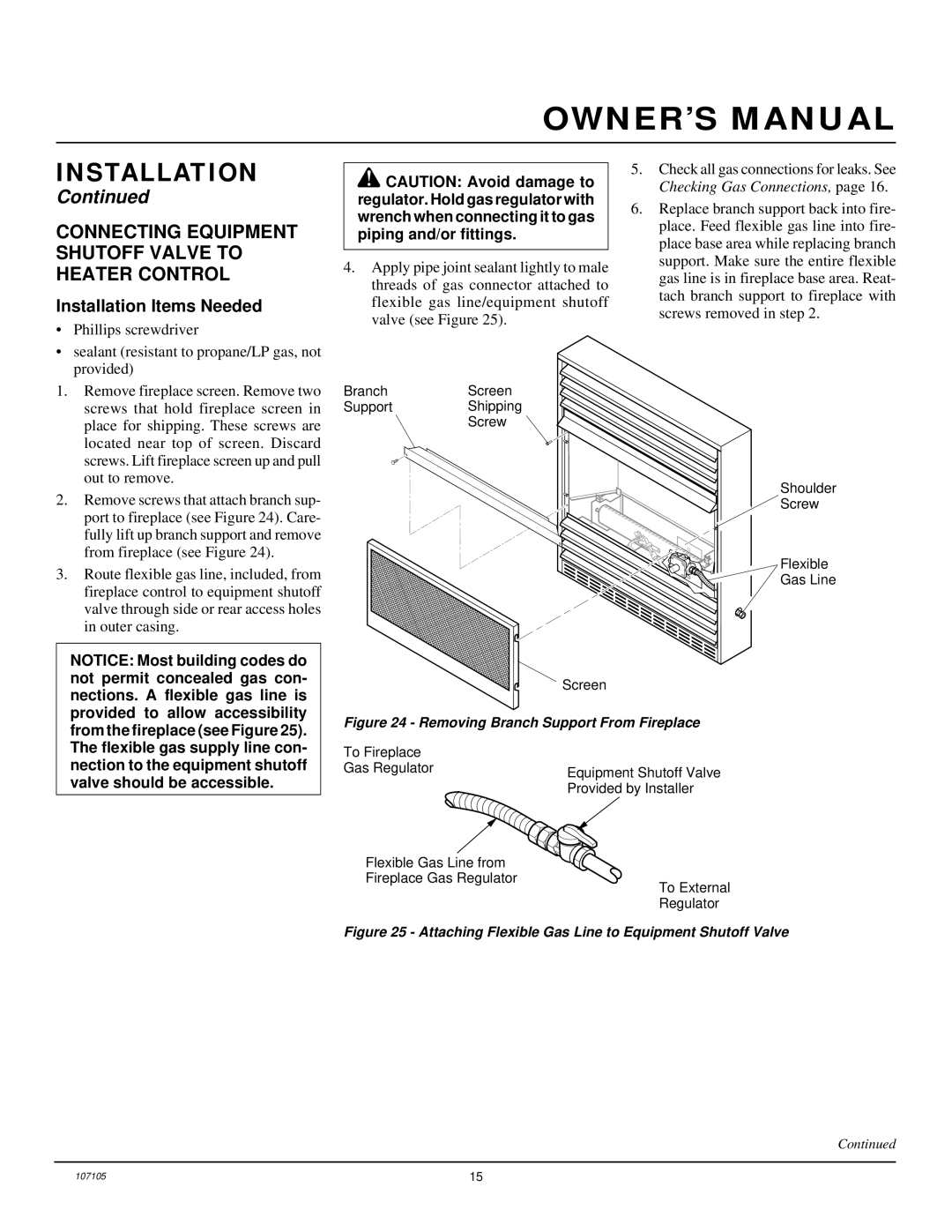 FMI FMH26TN installation manual Connecting Equipment Shutoff Valve to Heater Control, Installation Items Needed 