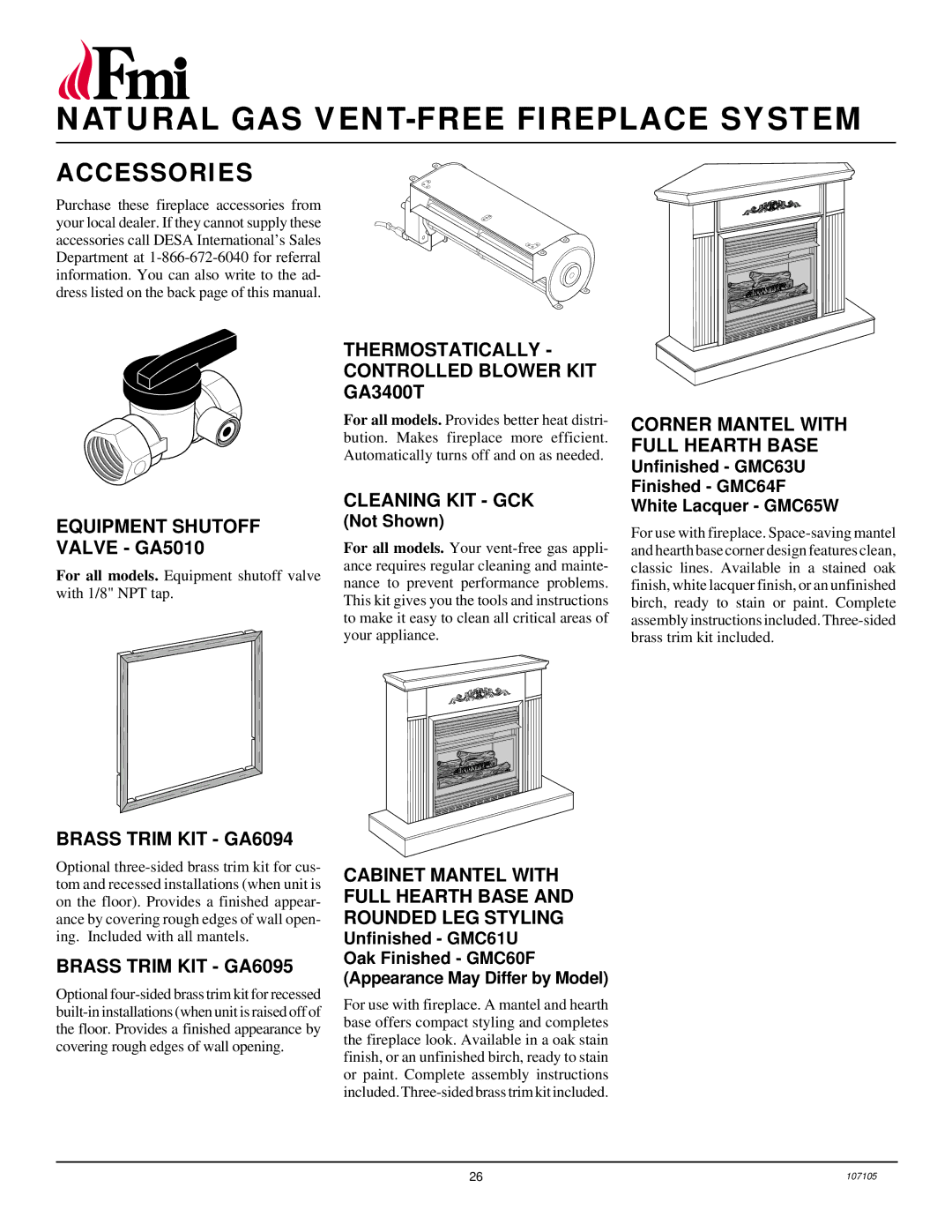 FMI FMH26TN installation manual Accessories 